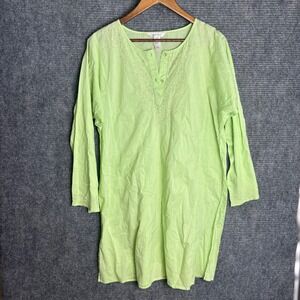 Delicates Lime Green Cotton Embroidered Sequin Tunic Top Womens Medium Boho